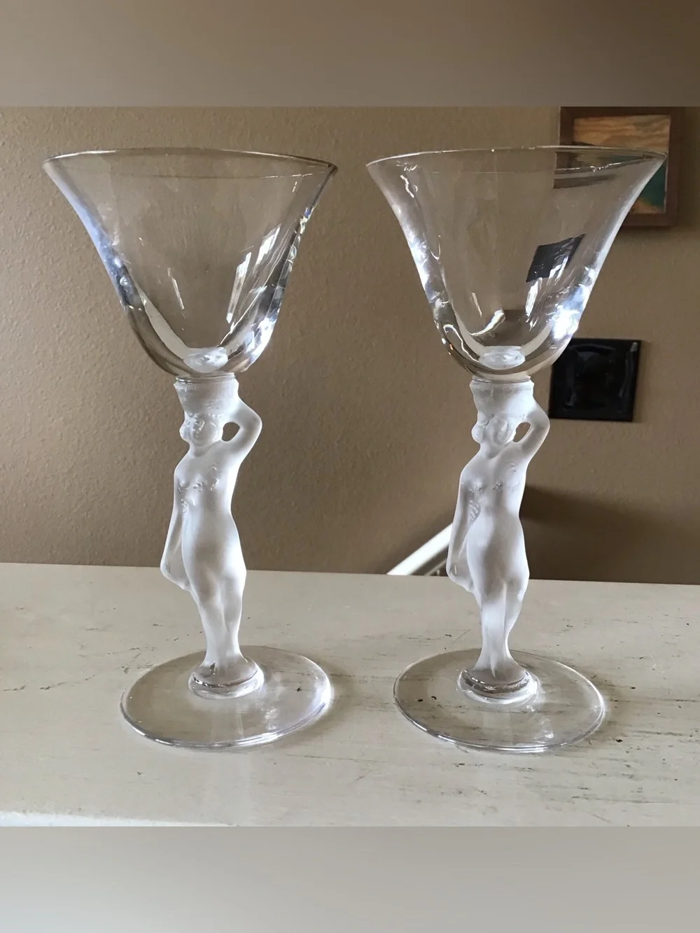 Vintage Bayel France Bacchus Uranium Nude Female Cordial Glasses